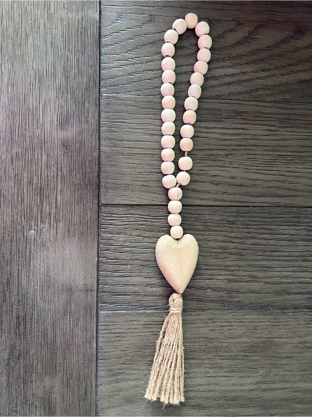 Natural Wooden Bead Heart Tassel Hanging Defor
